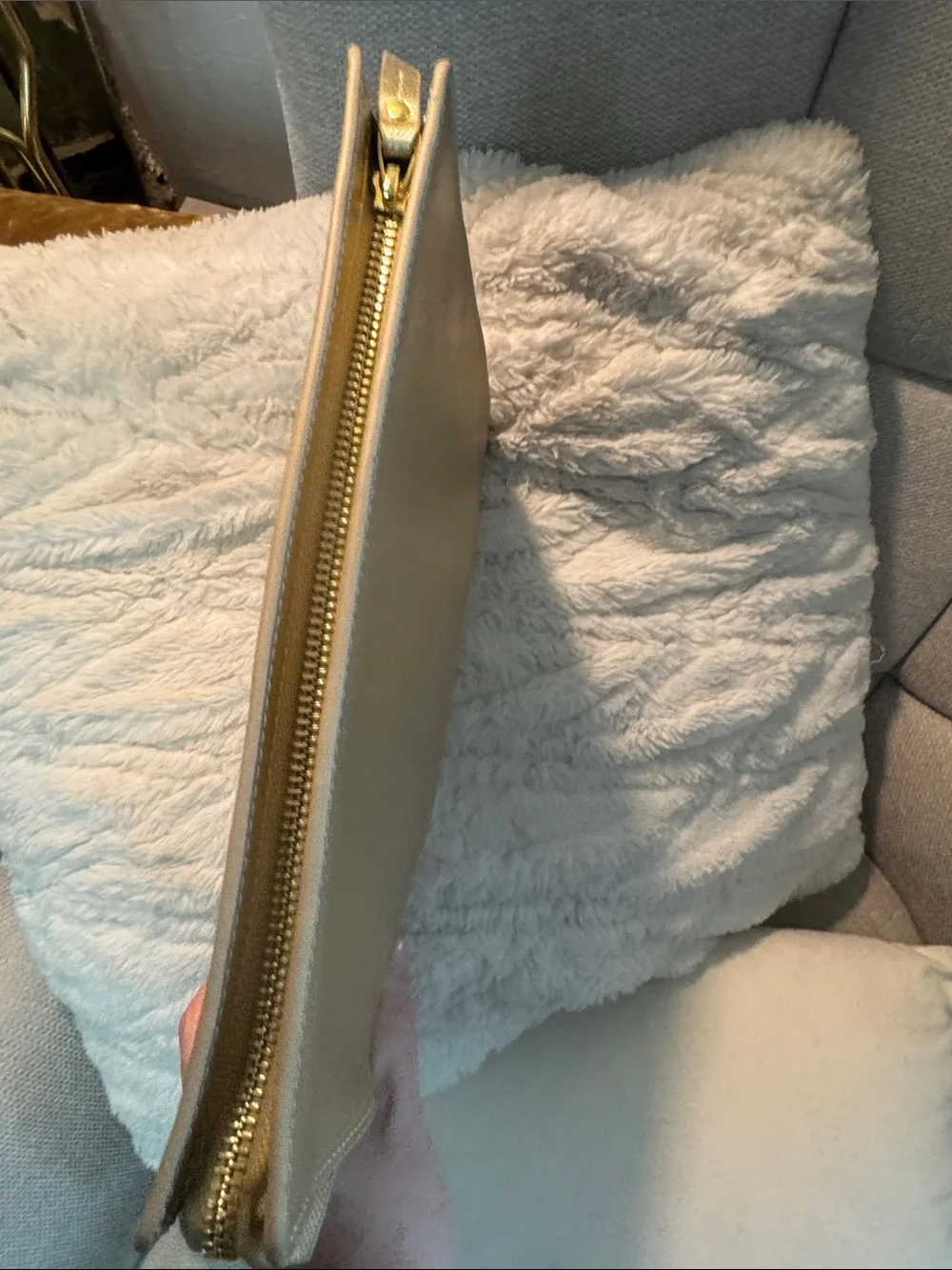 Neiman Marcus Metallic Gold Leather Pouch Clutch
